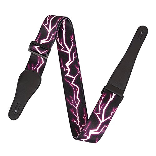 WANDIC 1PC Guitar Strap Lightning Pattern Adjustable Jacquard Weave Guitar Strap with Leather