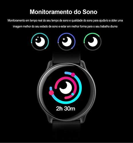Relógio Inteligente, com Monitor Cardíaco, Sono, Pressão e Sangue, para iOS e Android - Preto