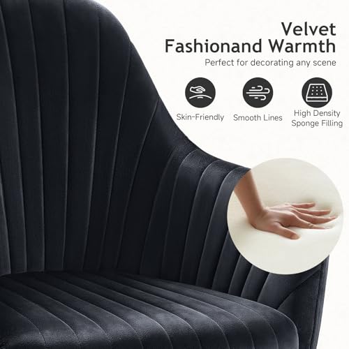 Image of Warmiehomy Velvet Desk Chair for Home Office, Modern Adjustable Swivel Task Chair, Women Vanity Chairs with Arm Rest for Bedroom Dressing Room, Classic Black