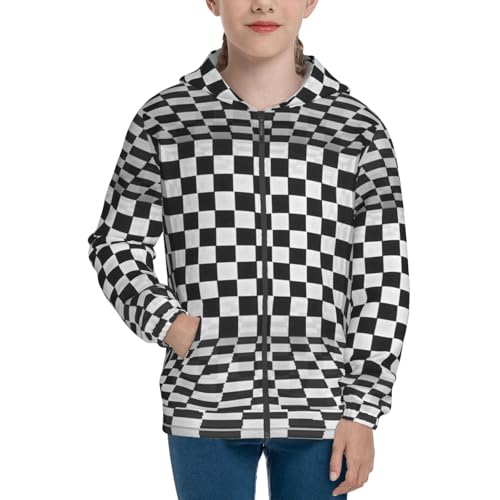 3D Vortex Optical Illusion Square Kid Hoodies Boys Zip Up Sweatshirts Girls Pullover with Pocket3