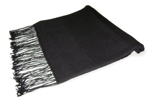 100% Wool Pashmina Solid Scarf BLACK Color Womens Shawl Wrap Scarves