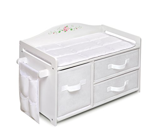 Badger Basket Doll Care Station with Three Baskets and Pocket Organizer for 18 to 20-Inch Dolls – Elegant Playset with Storage and Accessories – Perfect for Imaginative Play - White Rose