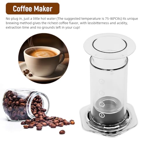 Image of Supvox Press Coffee Maker 4 Stage Brewing Easy Press Coffee Brewing Pot Heat Resistant Food Grade PP Manual Detachable Design Portable Maker for Travel,Camping,Grey