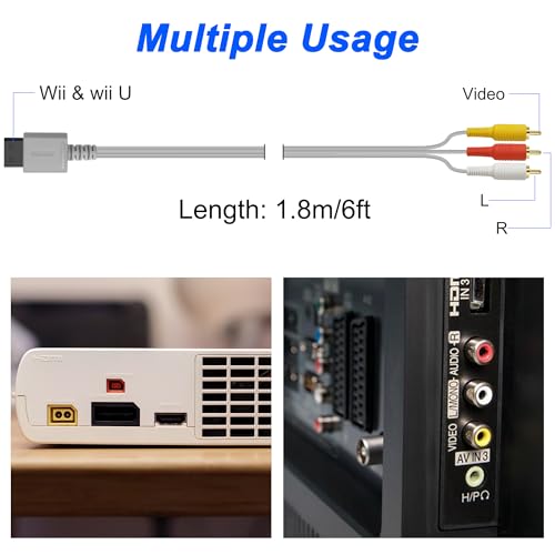 MEIRIYFA Audio Video AV Kabel für Wii und Wii U, 2Pack Audio Video AV RCA Video Kabel TV Composite Cord für Konsole TV Systeme (1.8M)