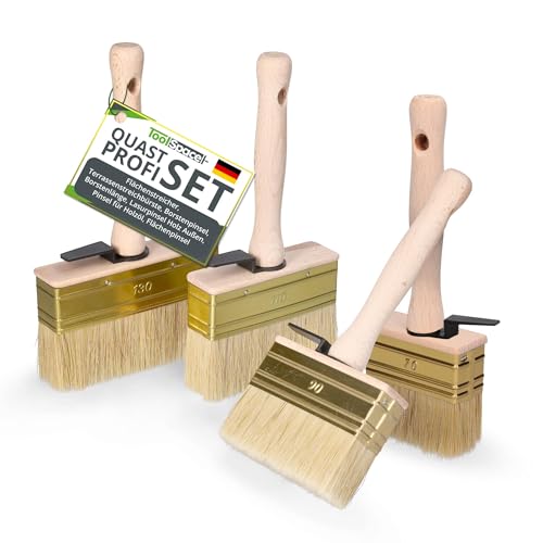 ToolSpace 4X Quast Set 70/90/110/130 mm Flächenstreicher Deckenbürste Kleisterbürste Fassadenpinsel Holzgriff Lasur- Kleisterpinsel Tapetenkleister Tapezierbürste zum Grundieren Tiefengrund DIY BAU