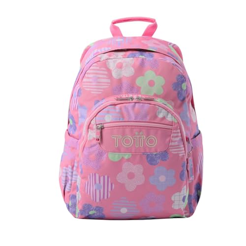 TOTTO - Mochila Escolar Adaptable a Carro, Modelo Acuareles, Capacidad 20 L, Bolsillo para Pc 14', 2 Bolsillo Botella, Espaldar Ergonómico con Flujo de Aire, Cómodas Correas en S, Estampado Margaly