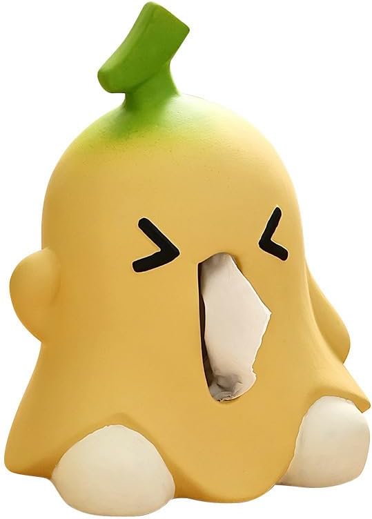 Ceramic Tissue Box Holder, Yellow Banana Character Design, 6.8 x 5.6 x 8.8 Inches, Decorative Dispenser for Living Room and Office