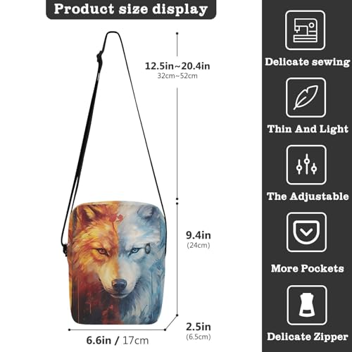 Crossbody Bag Fire Flame Wolf Animal Messenger Bag for Women Men Purse Shoulder Bag Satchel Bag with Adjustable Strap 214A71613