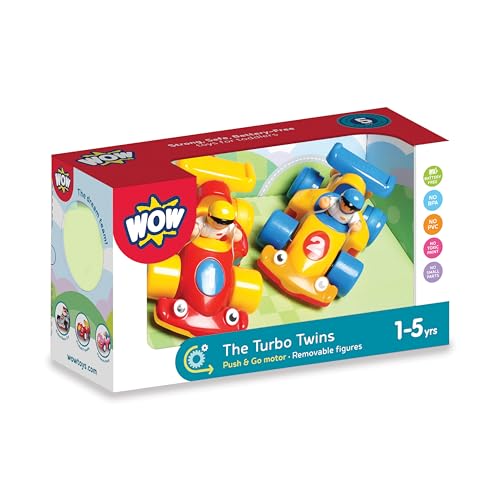 WOW Toys The Turbo Twins – Friction Powered Race Cars with Driver Figures | No Batteries, Durable Toddler Vehicle Set for Ages 1–5