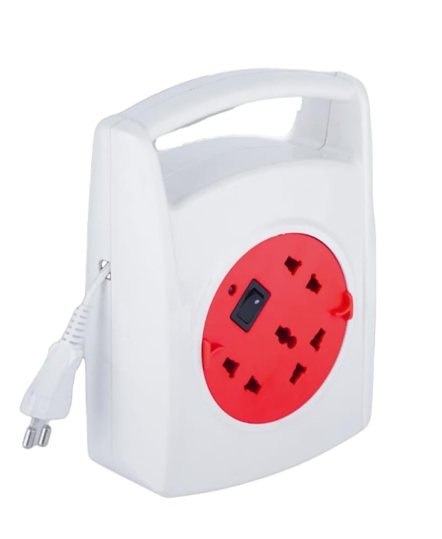 CARIBOU CBU-17 6A Square Extension Reel with Carry Handle | 8M Long fire Retardant Cable | Universal sockets | Shock Proof Body | LED Indicator