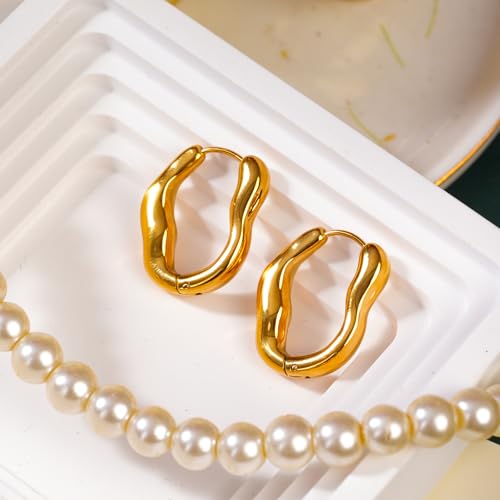 Image of Tiny Gold Hoops Earrings 14K Gold Plated Small Hoop Earrings Dainty Minimalist Geometric Huggie Earrings Boho Beach Simple Jewelry Gift for Her