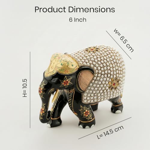 Image of EL04 Black Temple Elephant Idol Pair 6x4x7.5 Inch | Heavy Teak Wood Multicolor Painted Elephant with Stick-On Stone Work for Home Mandir, Pooja & Living Room Decor, Premium Gift - Pack of 1