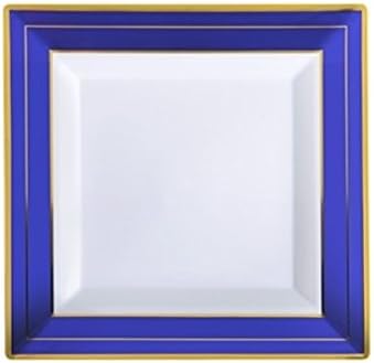 120 Pieces 4.5" Cocktail Dessert Plates "COBALT BLUE" White with Gold Rim Heavy Duty Disposable
