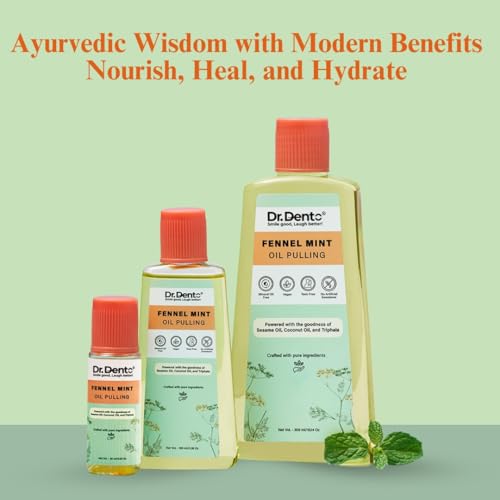 Image of Dr.Dento Fennel Mint Oil Pulling For Mouth 100ml | Ayurvedic Oral Care Mouthwash | Natural Coconut Oil Blend for Healthy Teeth & Gums, Removes Toxins, Prevents Bad Breath & Whitens Teeth (100 ML)