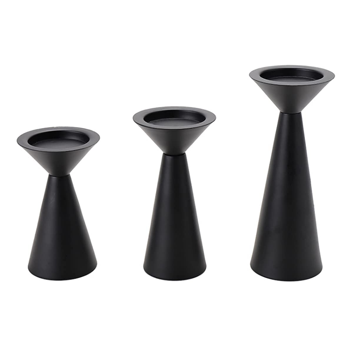 Set Of 3 Matte Black Metal Taper Candlesticks - Vintage Modern Candle Holders For Table, Mantel, Wedding - View #6