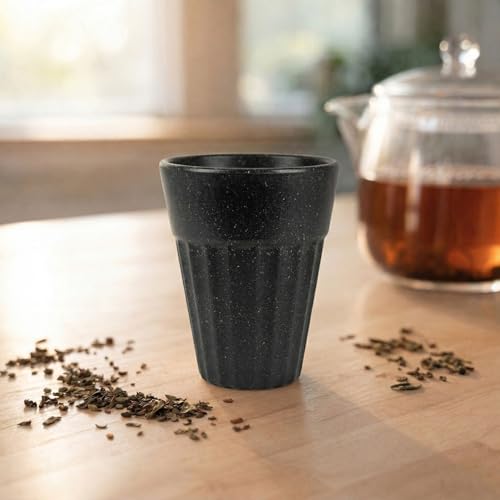 Image of Eco-Friendly Tea Cup Set of 4 | Kulhad Style Coffee & Tea Mugs | 140 ml Unbreakable, Stain-Free, Heat Resistant, Reusable, Microwave Safe | Rice Husk & Bamboo Fibre | Midnight Black