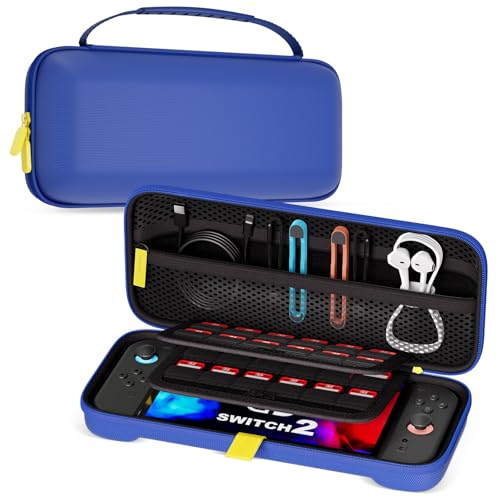 ProCase Carrying Case for Nintendo Switch 2 (2025) with 24 Game Card Slots, Hard Portable Travel Case Storage Bag Protective Pouch for 2025 Nintendo Switch 2 Console & Accessories -Blue