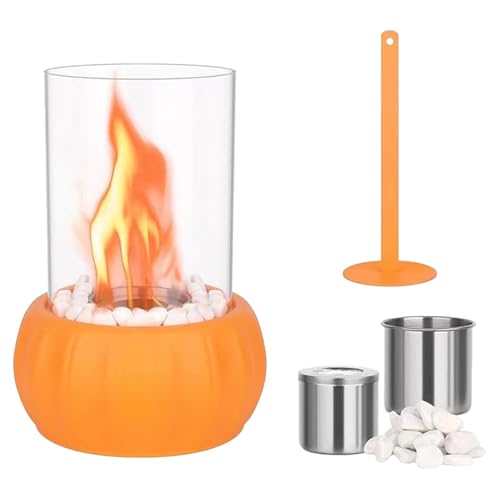 Chimenea de mesa, brasero de mesa al aire libre - Fuente de fuego en forma de calabaza con piedras - Chimenea portátil para celebraciones familiares, lámpara de fuego para decoración interior y