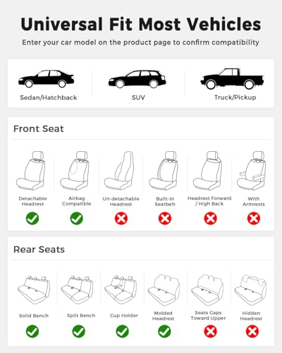 Image of Huidasource Gray Front Seat Covers, Car Seat Covers Front Seats Nappa Leather, Side Elastic Fabric, Compatible with Airbags, Seat Belts, Universal Fit for Most Cars Vans Trucks SUVs (Front Pair /Gray)