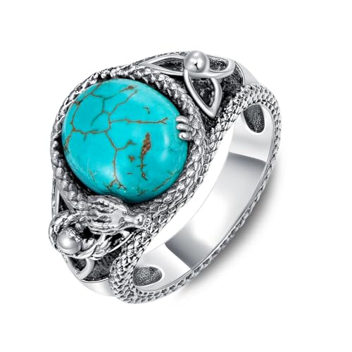 925 Sterling Silver Real Turquoise Dragon Ring for Men Unique Vintage and Genuine Natural Gemstone Rings Jewelry for Him Husband