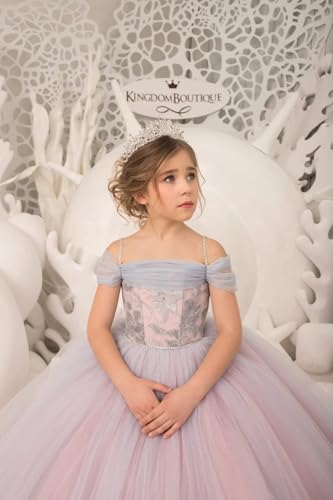Flower Girl Dress Off Shoulder Pageant Princess Long Tulle Ball Gown Spaghetti Straps Long Birthday Party Ball Gown3
