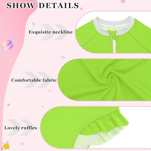 Plain Green Yellow Baby Girl Bathing Suit Long Sleeve UPF 50+ One Piece Toddler Swimsuit Size 4t3