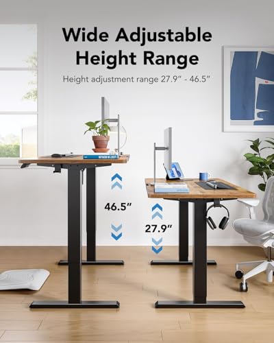 HUANUO 63" x 28" Electric Standing Desk Adjustable Height, 4 Memory Height Settings, Headphone Hook, Cable Manager, Sit Stand Up Desk for Home Office & Computer Workstation, Vintage Brown