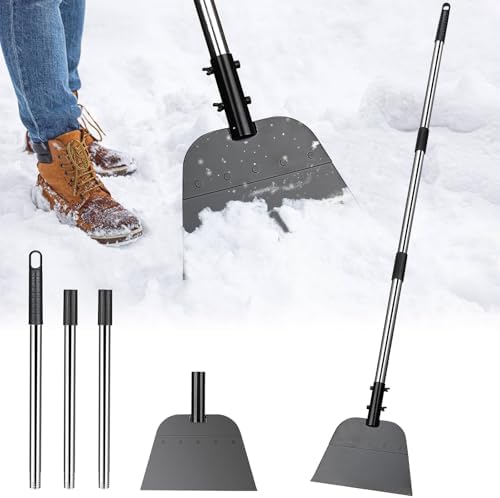 Ice Scraper for Driveway, Flat Shovel with Long Handle Heavy Duty, Ice Shovel with Adjustable Handle, Floor Ice Scraper Removal Garden Sidewalk, Multifunctional Ice Chopper Cleaning Weed Remover Tool