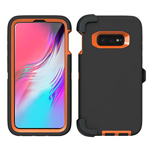 Toughbox Galaxy S10E Case, [Armor Series] [Shock Proof] [Black | Orange] For Samsung Galaxy S10E Case [Comes With Holster & Belt Clip] [Fits Otterbox Defender Series Belt Clip For S 10E Phone Cover] #TOP1