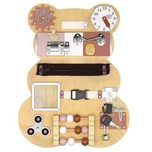 Image of KIDDERY TOYS Busy Board for Toddlers - Activity Board Bear Shaped Montessori Toys for Kids - Sensory Stimulating Car & Airplane Travel Toys for Toddlers, Quiet Learning Activities for Autism