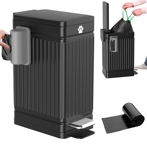 Pupzle Dog Poop Trash Can Outside, 3.2 Gal Metal Dog Waste Trash Can with Lid Outdoor, Waste Container with Pedal Garbage Poop Bin, Poo Bucket Outdoor with Lid for Backyard Odor Control