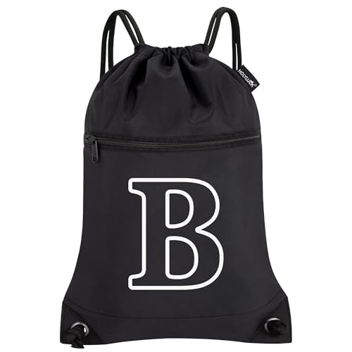 Image of HOLYLUCK Drawstring Bags Initial Backpack Sackpack Cinch Bags for Sports, Gym, Travel, Beach(Black-B)
