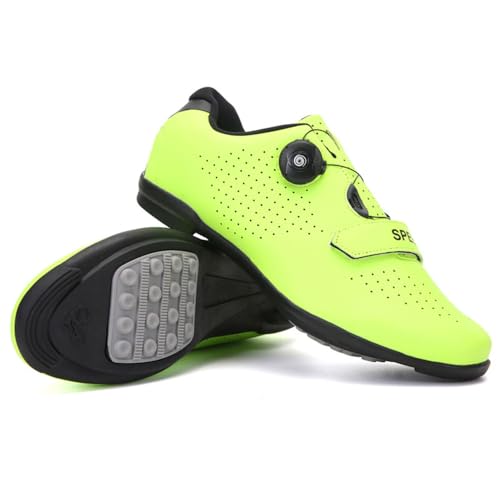 Treer Zapatillas Ciclismo Montaña Zapatillas de Ciclismo Base Goma Antideslizante Ligeros Zapatos Bicicleta Montaña Hombre Calzado Bicicleta Sin Cleats 36EU 47EU (Vert Fluo,43)