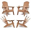 FUNBERRY Folding Adirondack Chairs Set of 4 with Adjustable Backrest, HDPE All Weather Fire Pit Chairs with Cup Holder