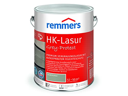 Remmers HK-Lasur 3in1 Grey-Protect silbergrau, 5 Liter, Holzlasur aussen, 3n1: Imprägnierung, Grundierung & Lasur, Holzschutz vor Feuchtigkeit & UV-Strahlung