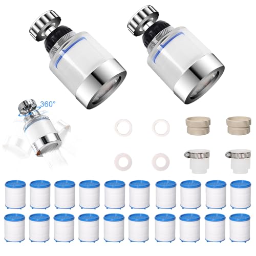 SYCYKA Filtro de Agua para Grifo, Filtro de Agua para Lavabo de 360 Grados con 2 Filtros y 20 Elementos de Filtro, Elimina el Fluoruro de Cloro, Filtro de Agua para Fregadero de...