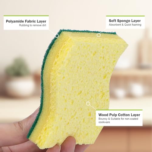 Image of AIDEA Sponges Kitchen, Heavy-Duty Scrub Sponge, 12Count, Sponges for Dishes | Kitchen Sponge for Non-Coated Cookware, Scrubbing Power for Tough Messes, Cleaning Sponge for Kitchen, Bathroom, Household