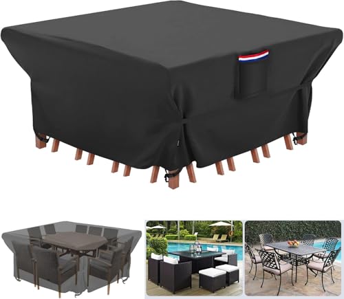 Youlvy Patio Furniture Cover Square 86 Inch - 600D Outdoor Table Cover Waterproof & Heavy Duty, Large Lawn Outdoor Dining Table and Chairs Set General Purpose Furniture Cover - 86 x 86 x 28 Inch