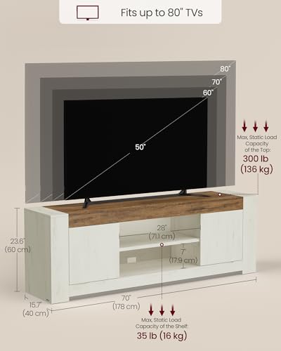 Image of VASAGLE TV Stand, Farmhouse Entertainment Center with Storage Cabinets | Media Console Table for Living Room, Bedroom, for 80 Inch TV, Rustic White and Honey Brown ULTV624W201S