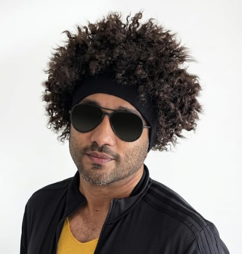 ALLAURA Modern Black Afro Wig - Patrick Mahomes Wig + Sweatband 100% Realistic Curly Black Wig for Men Women Fits All Non-itch Football Cosplay