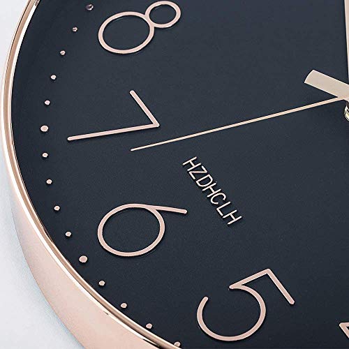 Image of HZDHCLH 12 inch Black Wall Clocks Battery Operated, Small Silent Non Ticking Wall Clock for Living Room Bedroom Kitchen Office Classroom Decor(Black Rose Gold)