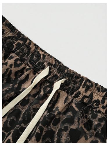 Men's Leopard Cheetah Print Baggy Pants Side Stripe Wide Leg Drawstring Long Pants3