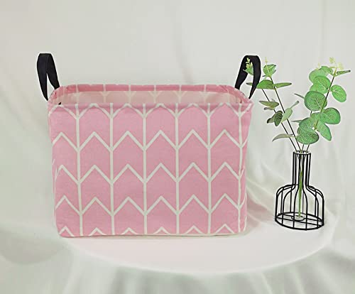 Image of Baby Storage Basket Nursery Box Laundry Hamper Organization Bins for Toys and Clothes with Handles (Pink)