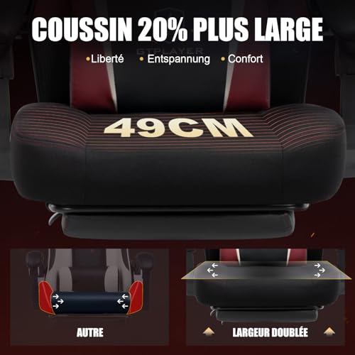 Sedia Gaming con Poggiapiedi, Sedia da ufficio ergonomica con schienale in rete, Sedia da gioco in tessuto per casa e ufficio (rosso) - Sedia gaming - Immagine 2