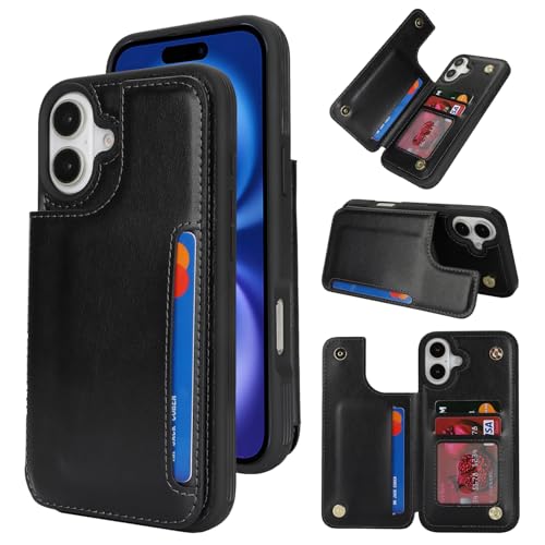 Étui de protection iPhone 16 en similicuir noir Premium finitions haute précision