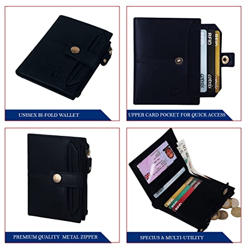 Image of Zipper Genuine Leather Wallet for Men, RFID Safe Full Grain Leather Handcrafted Front Pocket with Detachable Cardholder