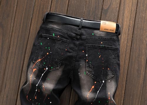 Men's Street Fashion Trendy Embroidered Ripped Star Print Jeans4