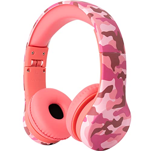 Image of Snug Play+ Kids Headphones - Volume Limited 93dB for Safe Listening - Foldable, Durable Headphones for Toddlers, Boys & Girls - Tangle-Free Cord - Ideal for Travel, School, Tablets - Pink Camo