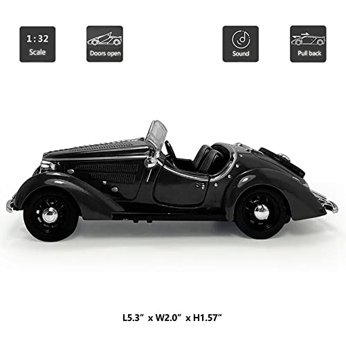 Image of 132 Vintage Diecast Metal Car Classic Toy Car For Kids Light Sound Pullback Openable Door, Green