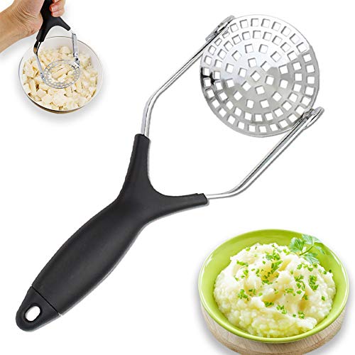 Presse-purée,Presse-purée en Acier Inoxydable,Presse-Fruits à légumes Poignée noire,pour Pommes de terre,légumes et fruits Cover